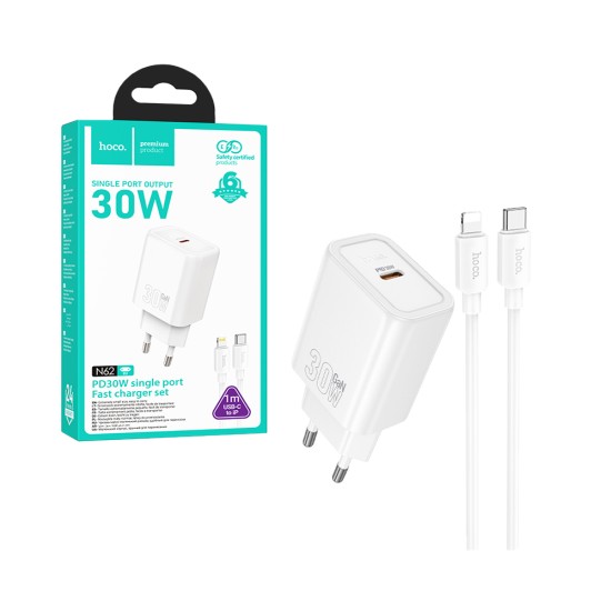 Hoco Charger N62 Gentle PD30W Type-C To Lightning 1m White